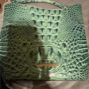 Brahmin Mint Green Crocodile-Embossed Shoulder Bag